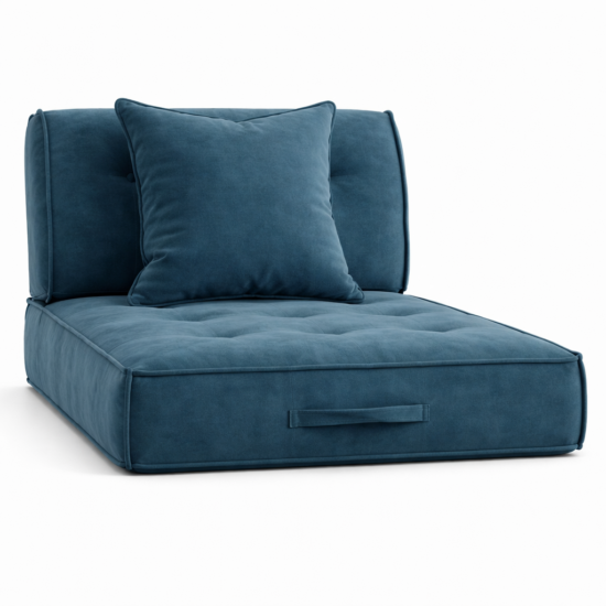Moroccan Floor Seating Set with Backrest & Cushion - Petrol Blue