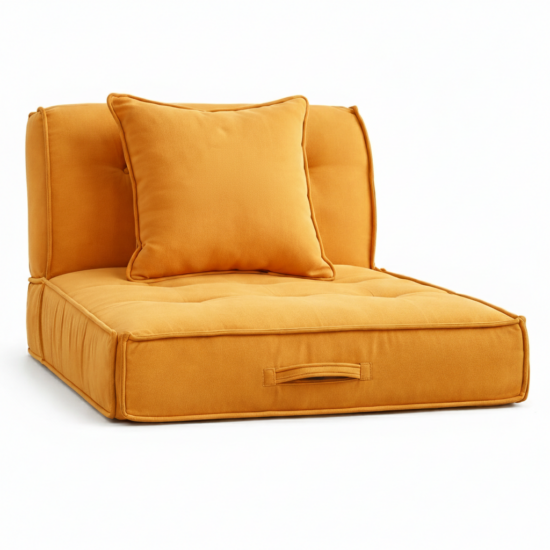 Moroccan Floor Seating Set with Backrest & Cushion - Mustard